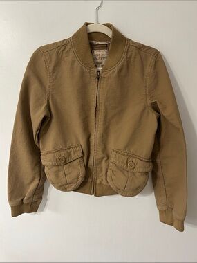 Vintage Old Navy Jacket Cotton Bomber Women's M Tan Outside Pockets Retro Casual